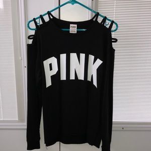 Black Open Shoulder Jersey Top